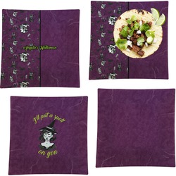 Witches On Halloween Set of 4 Glass Square Lunch / Dinner Plate 9.5" (Personalized)