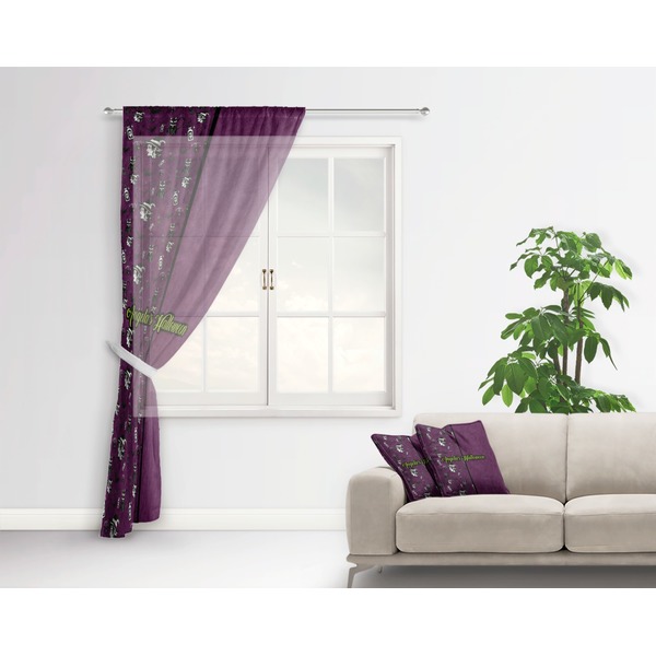 Witches On Halloween Sheer Curtain With Window and Rod - in Room Matching Pillow