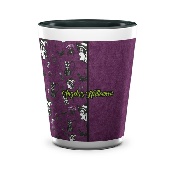 Custom Witches On Halloween Ceramic Shot Glass - 1.5 oz - Two Tone - Single (Personalized)