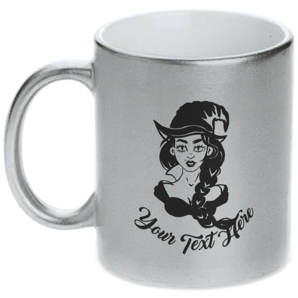 Custom Witches On Halloween Metallic Silver Mug (Personalized)