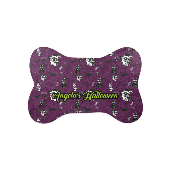 Custom Witches On Halloween Bone Shaped Dog Food Mat (Small) (Personalized)