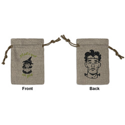 Witches On Halloween Small Burlap Gift Bag - Front & Back (Personalized)