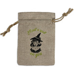 Witches On Halloween Small Burlap Gift Bag - Front (Personalized)