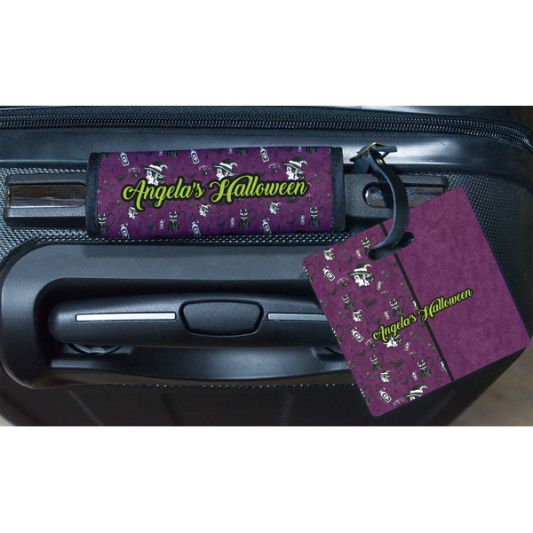 Witches On Halloween Square Luggage Tag & Handle Wrap - In Context