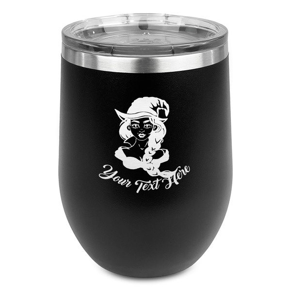 Custom Witches On Halloween Stemless Stainless Steel Wine Tumbler - Black - Double Sided (Personalized)