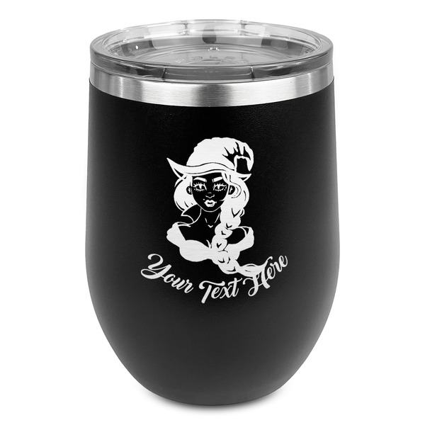 Custom Witches On Halloween Stemless Stainless Steel Wine Tumbler - Black - Single Sided (Personalized)