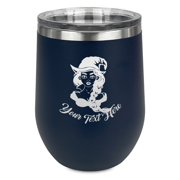Custom Witches On Halloween Stemless Stainless Steel Wine Tumbler - Navy - Single Sided (Personalized)