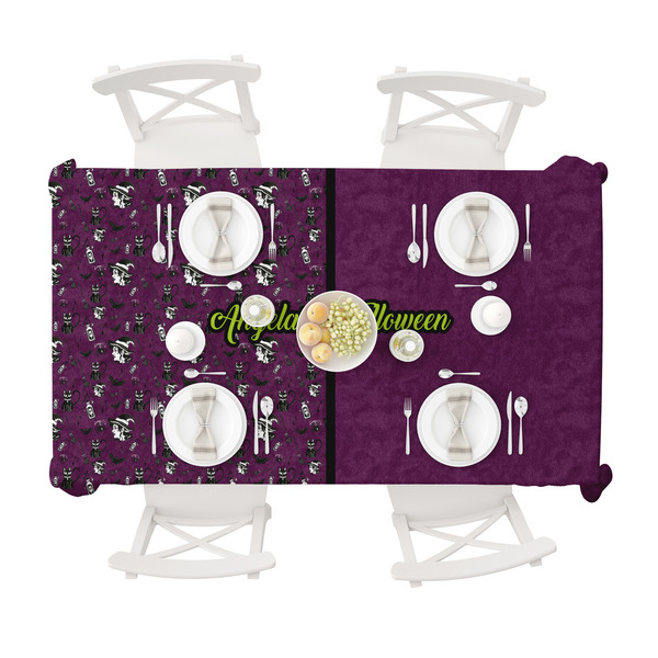 Witches On Halloween Tablecloths (58"x102") - TOP VIEW (with plates)