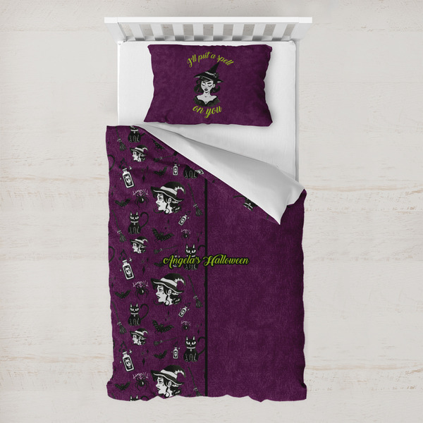 Custom Witches On Halloween Toddler Bedding Set - With Pillowcase (Personalized)