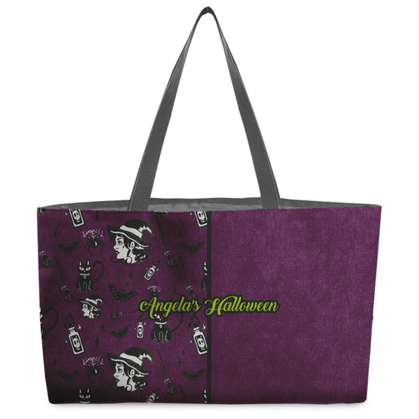 Custom Witches On Halloween Beach Totes Bag - w/ Black Handles (Personalized)
