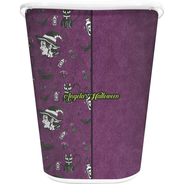 Custom Witches On Halloween Waste Basket - Double Sided (White) (Personalized)