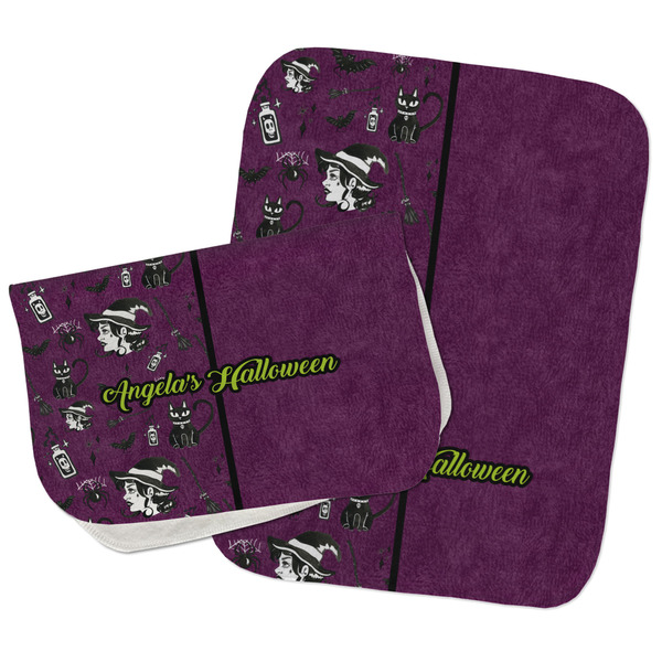 Custom Witches On Halloween Burp Cloths - Fleece - Set of 2 w/ Name or Text