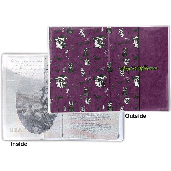 Witches On Halloween Vinyl Passport Holder - Flat Front and Back