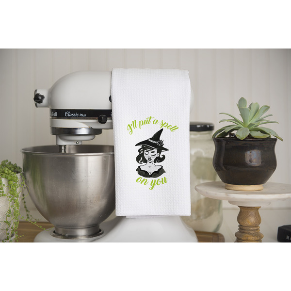 Witches On Halloween Waffle Weave Towel - Lifestyle - Partial Print