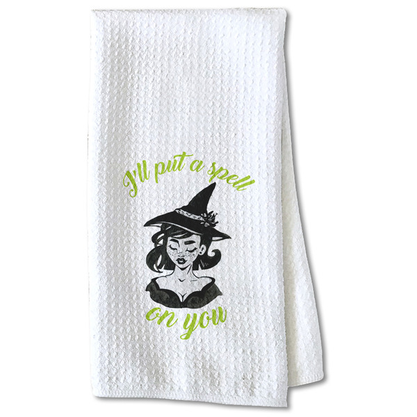 Custom Witches On Halloween Kitchen Towel - Waffle Weave - Partial Print (Personalized)