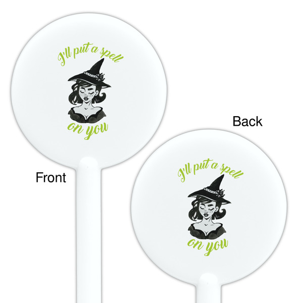 Witches On Halloween White Plastic 5.5" Stir Stick - Double Sided - Round - Front & Back
