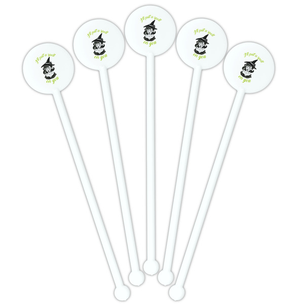 Witches On Halloween White Plastic 5.5" Stir Stick - Fan View