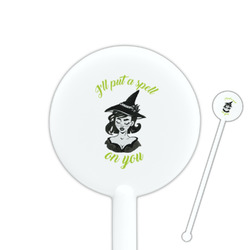 Witches On Halloween 5.5" Round Plastic Stir Sticks - White - Single Sided (Personalized)