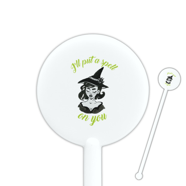 Custom Witches On Halloween 5.5" Round Plastic Stir Sticks - White - Single Sided (Personalized)