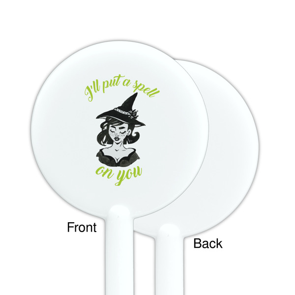 Witches On Halloween White Plastic 5.5" Stir Stick - Single Sided - Round - Front & Back