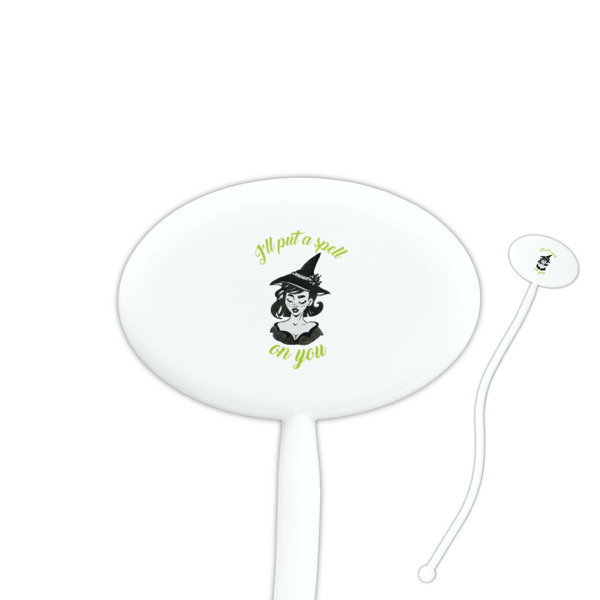 Custom Witches On Halloween 7" Oval Plastic Stir Sticks - White - Double Sided (Personalized)