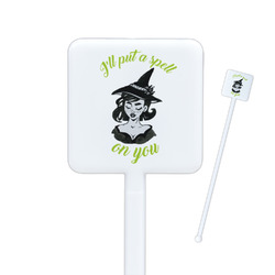 Witches On Halloween Square Plastic Stir Sticks - Single Sided (Personalized)