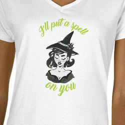 Witches On Halloween V-Neck T-Shirt - White - Large (Personalized)