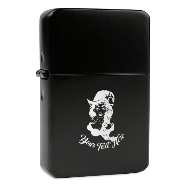 Custom Witches On Halloween Windproof Lighter - Black - Single Sided & Lid Engraved (Personalized)