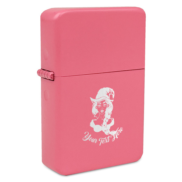 Custom Witches On Halloween Windproof Lighter - Pink - Single Sided & Lid Engraved (Personalized)
