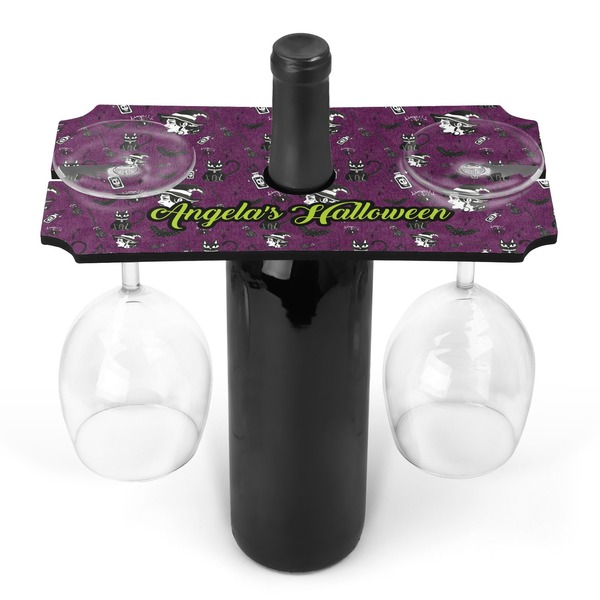 Custom Witches On Halloween Wine Bottle & Glass Holder (Personalized)