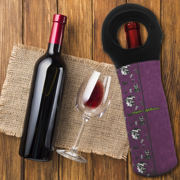 Witches On Halloween Wine Tote Bag - FLATLAY