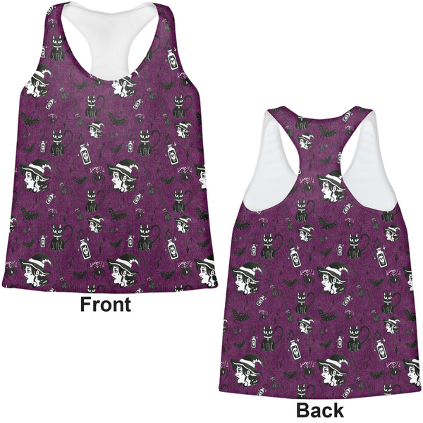 Witches On Halloween Womens Racerback Tank Tops - Medium - Front and Back