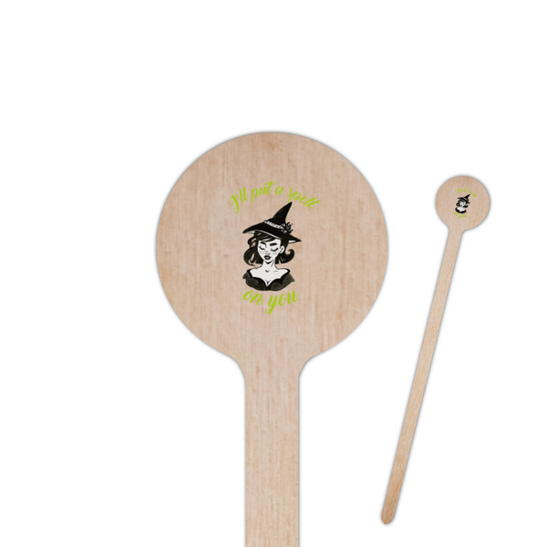 Custom Witches On Halloween 6" Round Wooden Stir Sticks - Single Sided (Personalized)