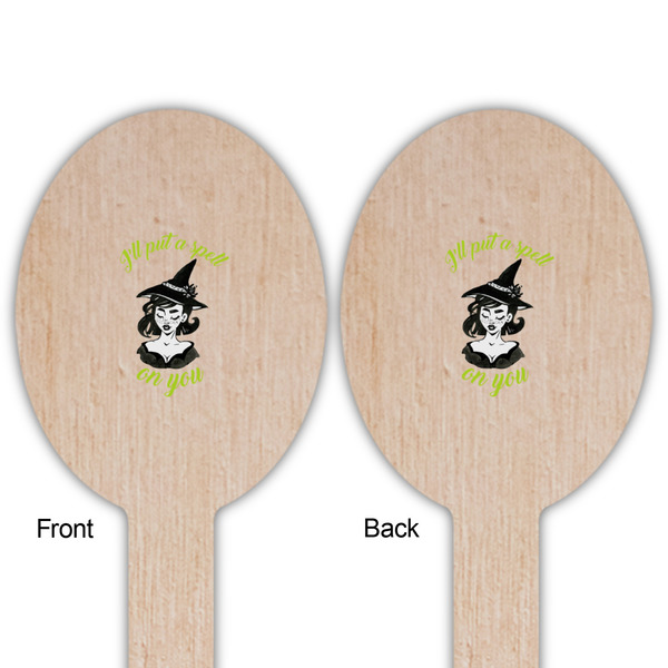 Witches On Halloween Wooden Food Pick - Oval - Double Sided - Front & Back