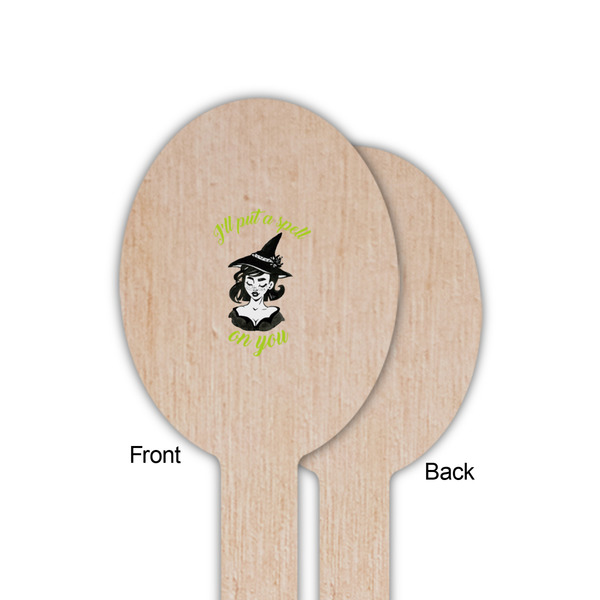 Witches On Halloween Wooden Food Pick - Oval - Single Sided - Front & Back