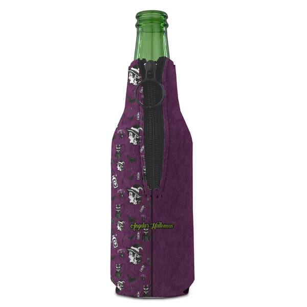 Witches On Halloween Zipper Bottle Cooler - BACK (bottle)