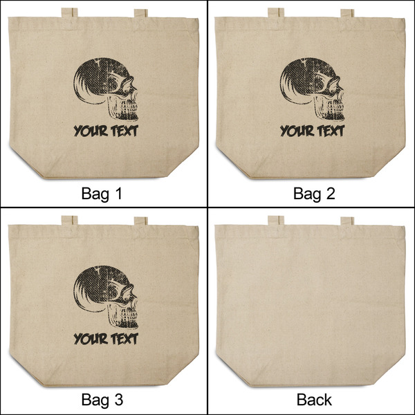 Skulls 3 Reusable Cotton Grocery Bags - Front & Back View