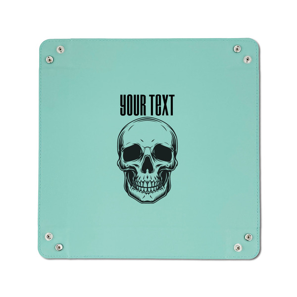 Skulls 6" x 6" Teal Leatherette Snap Up Tray - APPROVAL