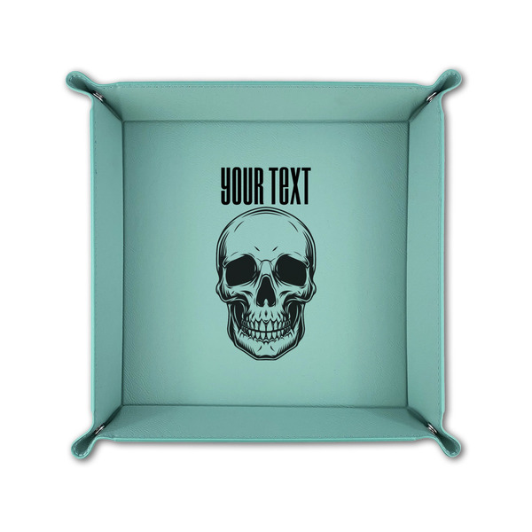 Skulls 6" x 6" Teal Leatherette Snap Up Tray - FOLDED UP