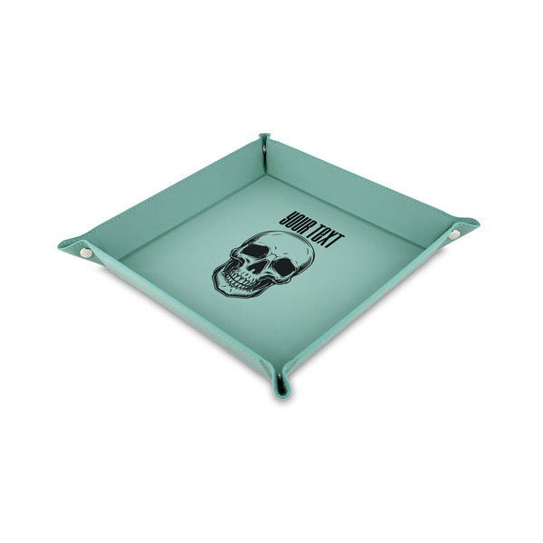 Custom Skulls 6" x 6" Teal Faux Leather Valet Tray (Personalized)