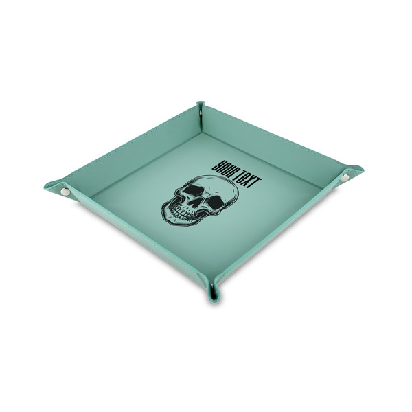 Custom Skulls Faux Leather Dice Tray - 6" x 6" - Teal (Personalized)