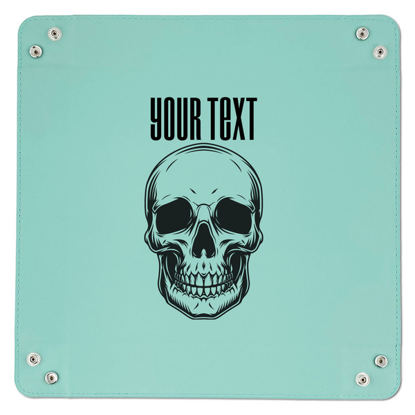 Skulls 9" x 9" Teal Leatherette Snap Up Tray - APPROVAL