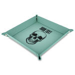 Skulls Faux Leather Dice Tray - 9" x 9"  - Teal (Personalized)