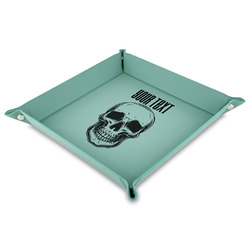 Skulls Faux Leather Dice Tray - 9" x 9"  - Teal (Personalized)