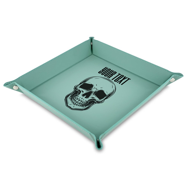 Custom Skulls 9" x 9" Teal Faux Leather Valet Tray (Personalized)