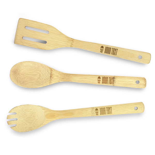 Custom Skulls Bamboo Cooking Utensil Set - Double Sided (Personalized)