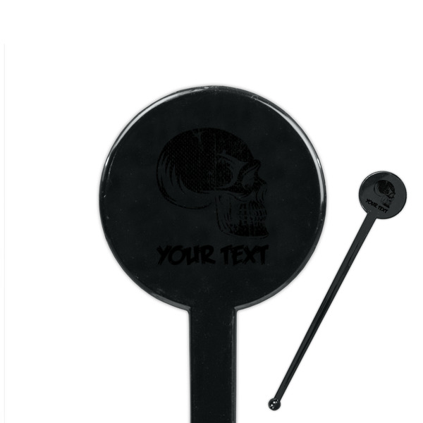 Custom Skulls 7" Round Plastic Stir Sticks - Black - Single Sided (Personalized)