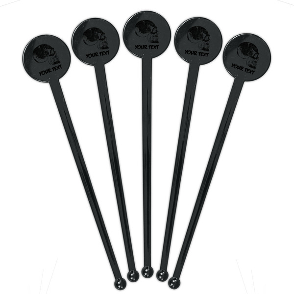 Skulls Black Plastic 7" Stir Stick - Round - Fan View
