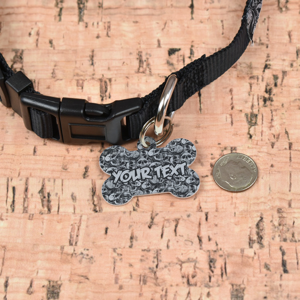 Skulls Bone Shaped Dog ID Tag - Small - In Context
