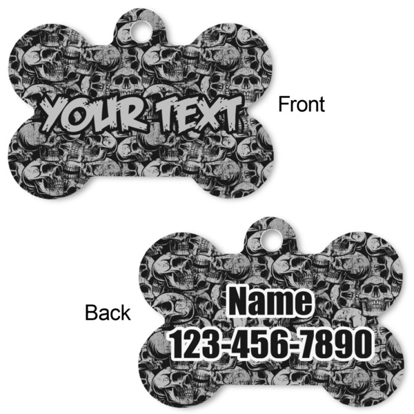 Skulls Bone Shaped Dog Tag - Front & Back